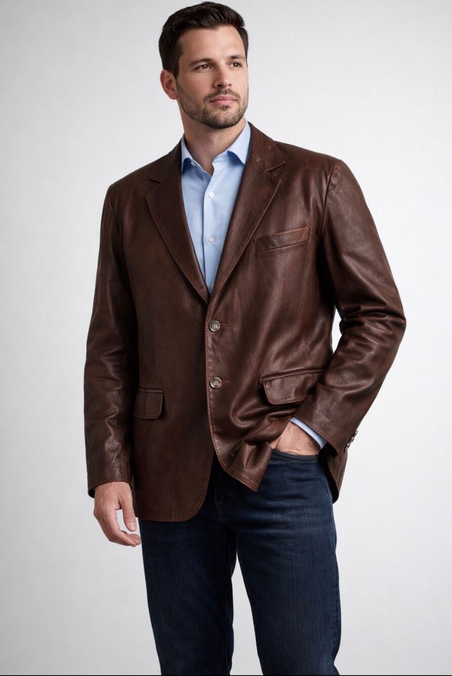 St Croix Shop Mens 42R Brown Genuine Leather Blazer Sport Coat Vintage